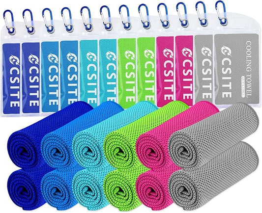 CSITE Cooling Towels for Neck and Face - 12Pack 47x12 Inch Ice Cold Microfiber Towels, Soft & Breathable Cooling Towel for Hot Weather, Sports, Yoga, Workout, Running, Golf, Camping