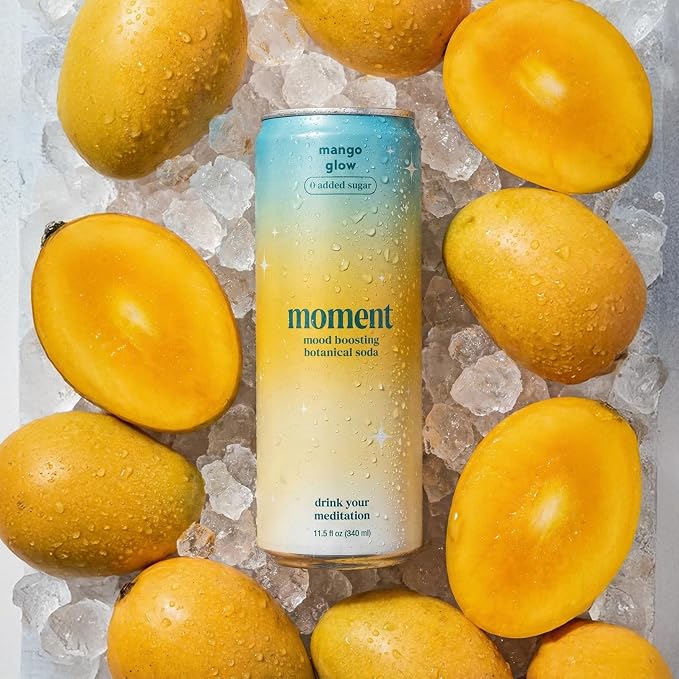 Moment Adaptogen Drink (Shark Tank) - Calm, Clarity & Relaxation with L-Theanine & Ashwagandha - Non Alcoholic Drinks for Adults - Sparkling Botanical Soda - 0 Sugar 0 Caffeine - 12 Pack 11.5 fl oz