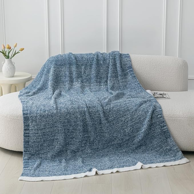 MH MYLUNE HOME Ultra Soft Ribbed Throw Blanket Plush, Blue, 60"x80" | Reversible Fleece Throw Blanket, Comfy Fluffy Fuzzy Plush Blanket Throws for Couch Sofa Bed, Cozy Blankets for Women Gift