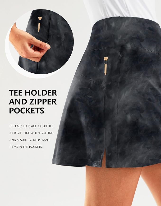 16" Golf Skirt with 2 Zipper Pockets | Tee Holder, Mesh Shorts, High Waisted, Casual, Pickleball, Athletic, Tennis, Skorts for Women