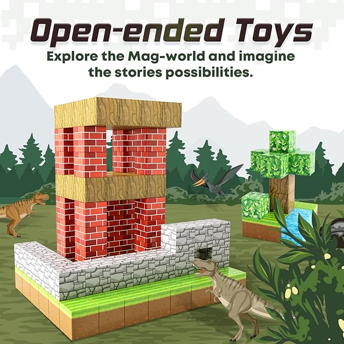 Magnetic Blocks-Build Mine Magnet World Grass Edition, Magnetic Toys for Boys & Girls Age 3-4 4-5 6-8, STEM Montessori Sensory Toys for Toddlers Gifts for 3+ Years Old Girls Boys