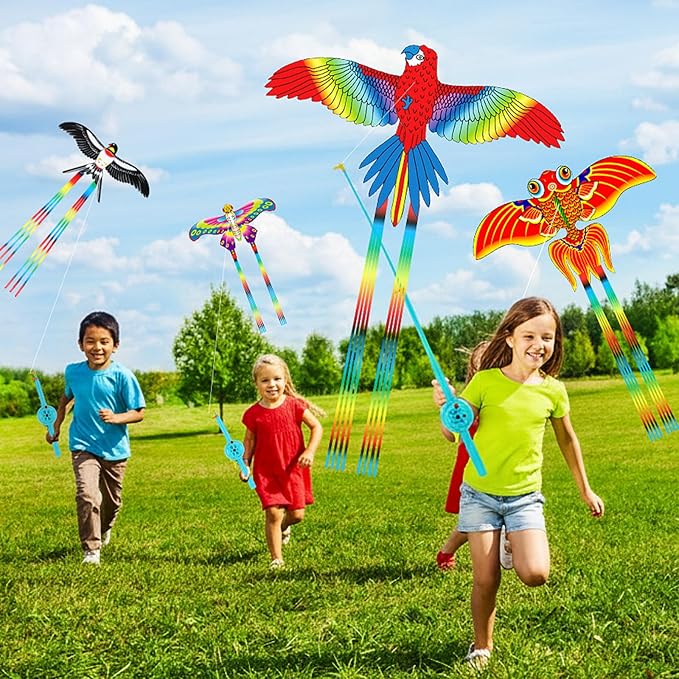 VioraWhite 10 Pcs Fishing Rod Kite for Kids, Vivid Butterfly Swallow Parrot, Easy to Fly, Swallows, Bald Eagles, Magpies Kites for Family Adults Spring Outdoor Beach