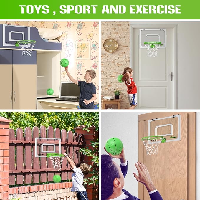 AOKESI Mini Portable Basketball Hoop Indoor Glow in The Dark, Over The Door Basketball Net Goal for Room Outdoor Play Game Toys Gift for Adult Kids Boys 5 6 7 8 9 10