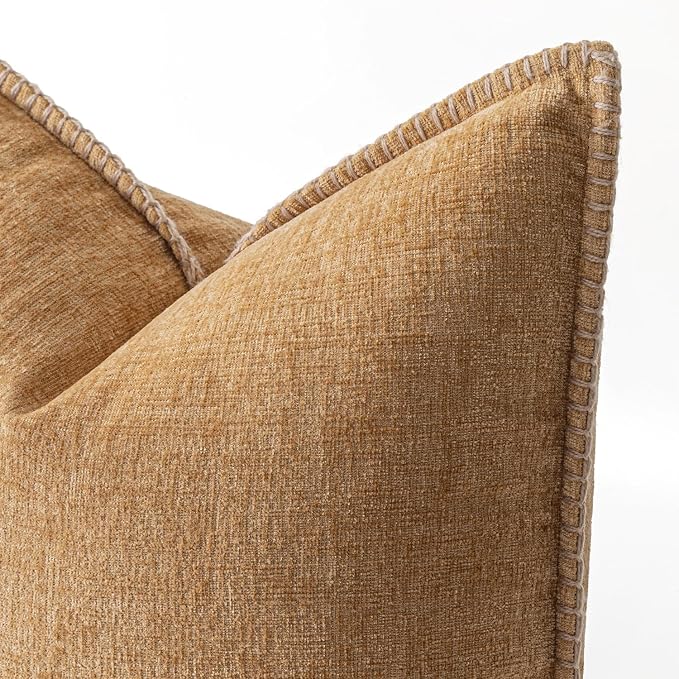 MIULEE Decorative Couch Throw Pillow Covers 18x18 Inch Apricot Brown 2 Pack | Farmhouse Pillow Covers with Stitched Edge, Soft Chenille Cushion Cases, for Sofa Bed Living Room Home Decor
