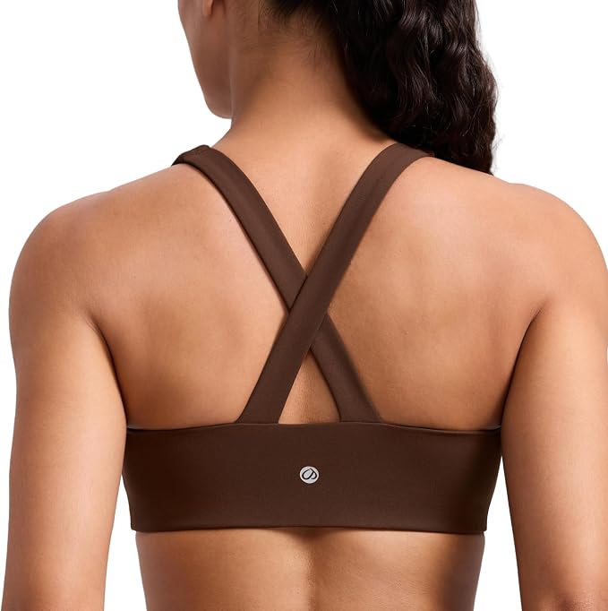 CRZ YOGA SculptAir Wide Straps Cross Back Sports Bras for Women - U Neck Medium Impact Wireless Padded Workout Top