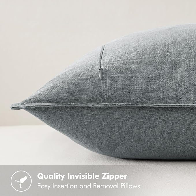 MIULEE Decorative Linen Pillow Covers 18x18 Inch Gray | Boho Farmhouse Neutral Couch Throw Pillows for Bed, Pack of 2 Accent Modern Pillowcases, Sofa Livingroom Home Decor