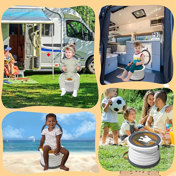 2025 Upgraded Portable Potty Training, Foldable Toilet,Travel Potty for Toddler, Apply to Seat Emergency Toilet for Camping, Outdoor, Car, Indoor, Including 3 rolls of garbage bags(White-Gray)