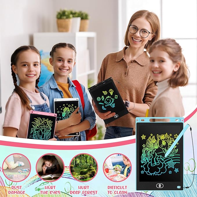 Tinlade 12 Pack LCD Writing Drawing Tablets 8.5 Inch Bulk Colorful Doodle Board Erasable Electronic Painting Drawing Pads Learning Toy Gifts for Kids Christmas School(Pink, Light Blue, White, Black)