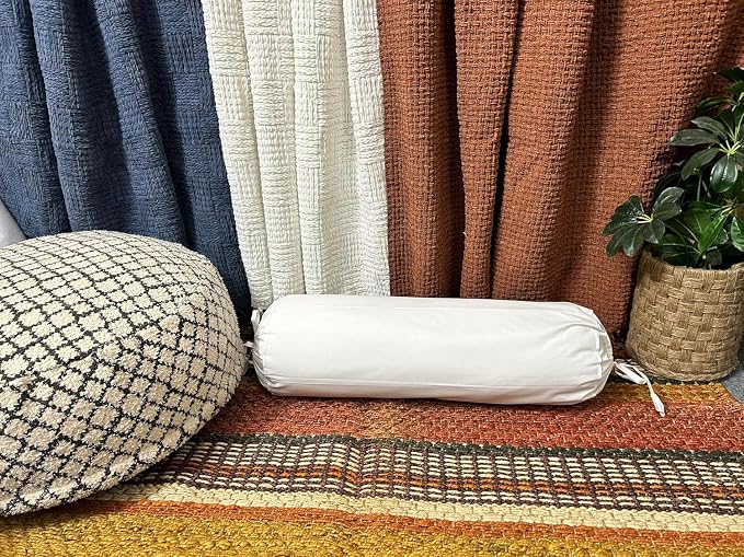 Cervical Neck Roll Pillow Cover with Cotton Bolster Pillowcases for Cylindrical Cushion and Drawstring Closure Round Neck Pillowcase 6" x 18" (15 x 45 cm) White
