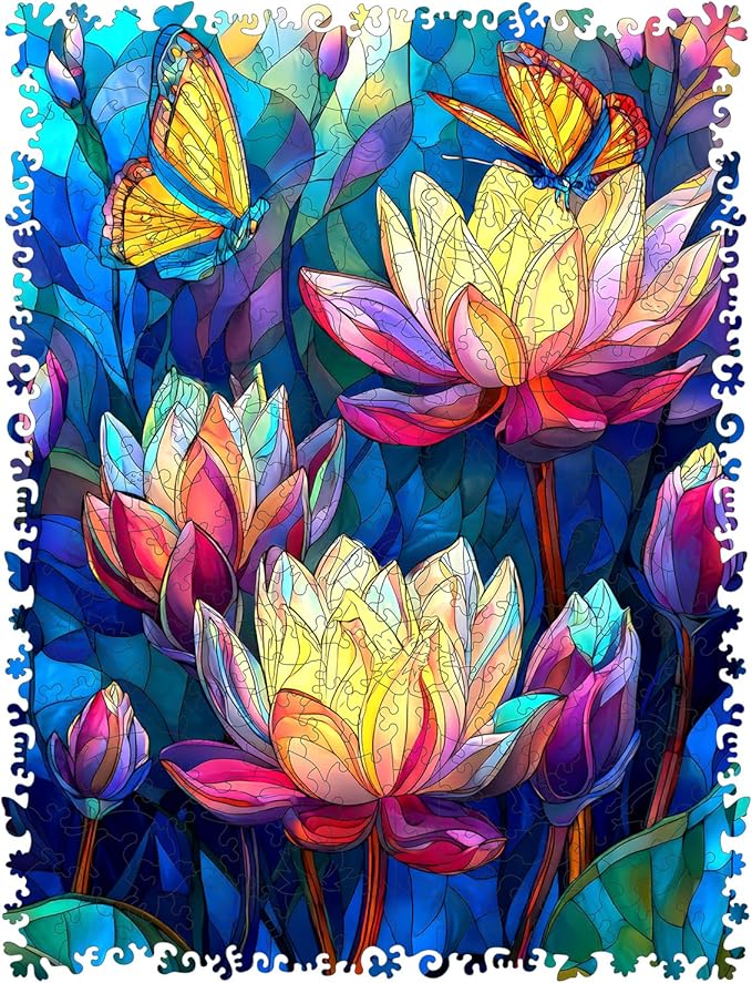 MEATRN Butterfly Lotus Wooden Puzzles for Adults 200 Pcs, 9.3X.12.2 in, Fun Educational Wood Puzzle, Handmade Decorative Gift, Relaxing Wood Puzzle Game for Family & Friends
