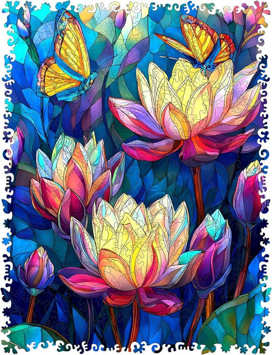 MEATRN Butterfly Lotus Wooden Puzzles for Adults 499 Pcs, 13.2x17.2 in, Fun Educational Wood Puzzle, Handmade Decorative Gift, Relaxing Wood Puzzle Game for Family & Friends