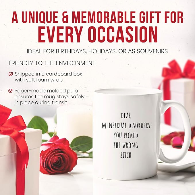 Dear Menstrual Disorders Mug - Reproductive Health Coffee Cup - Women S Funny Gift From Friends - Cycle Awareness Tea Mugs - Hormonal Cups - 11 Oz Ceramic Gifts For Patients, Birthday, Him, Her, Day