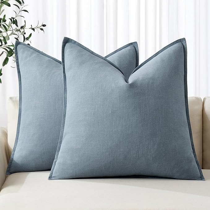 MIULEE Decorative Linen Euro Sham Pillow Covers 24x24 Blue Grey | Boho Farmhouse Neutral Couch Throw Pillows for Bed, Pack of 2 Accent Coastal Modern Pillowcases, Sofa Livingroom Home Decor