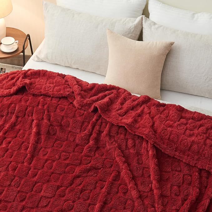 NEWCOSPLAY 3D Heart Checkered Flannel Twin Blanket, Red Heart, 60"x80" | Super Soft Cute Lightweight Decorative Premium Silky Fleece Blanket for Couch Sofa Bed, Gift for Women Men, All Season Use