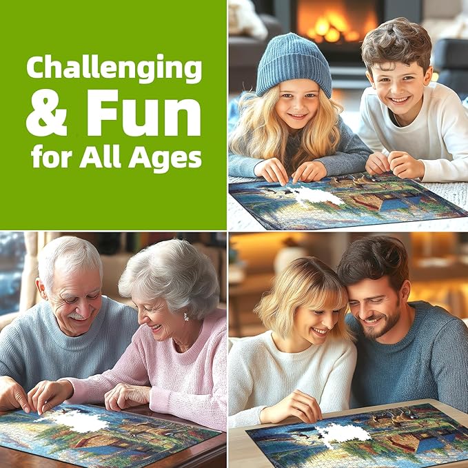 Blueforest 1000 Piece Jigsaw Puzzle for Adults Lake Lodge & Elk Landscape Puzzle Hard Impossible Difficult Challenging Puzzles for Adults, Perfect for Game Nights Family
