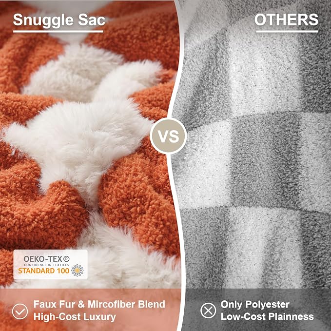 Snuggle Sac Orange Throw Blanket for Fall,Soft Fall Checkered Blanket for Couch, Cozy Faux Fur Knit Microfiber Blankets for Sofa, Bed, Orange Checker,50x60 inches