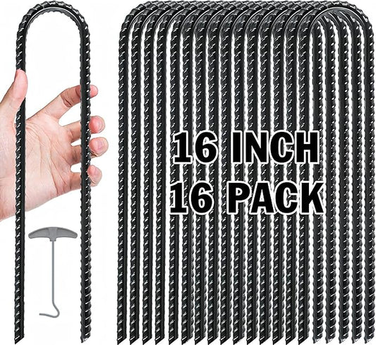 Gtongoko Trampoline Stakes, Trampoline Accessories, Ground Stakes Heavy Duty with T Hook, Ground Anchors, Rebar Stakes, High Wind Tent Anchors, Galvanized Steel, U Shaped, Black