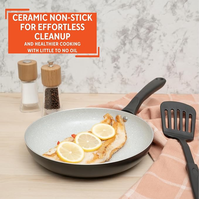 IMUSA 9.5 Inch Premier Cera Aluminum Speckled Gray Ceramic Fry Pan | Ideal for Pan Frying