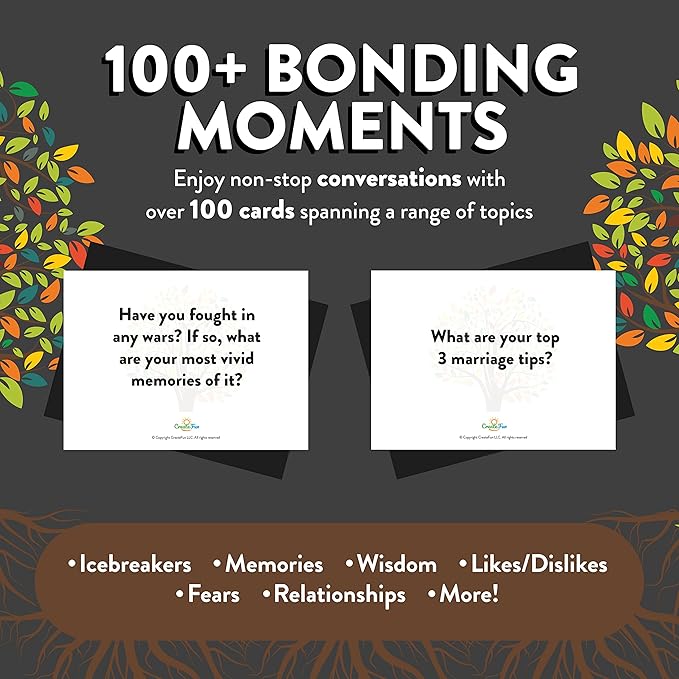 CreateFun 101 Family Tree Conversation Cards – Meaningful Questions for Grandma, Grandpa, Mom & Dad to Share Memories and Strengthen Family Bonds