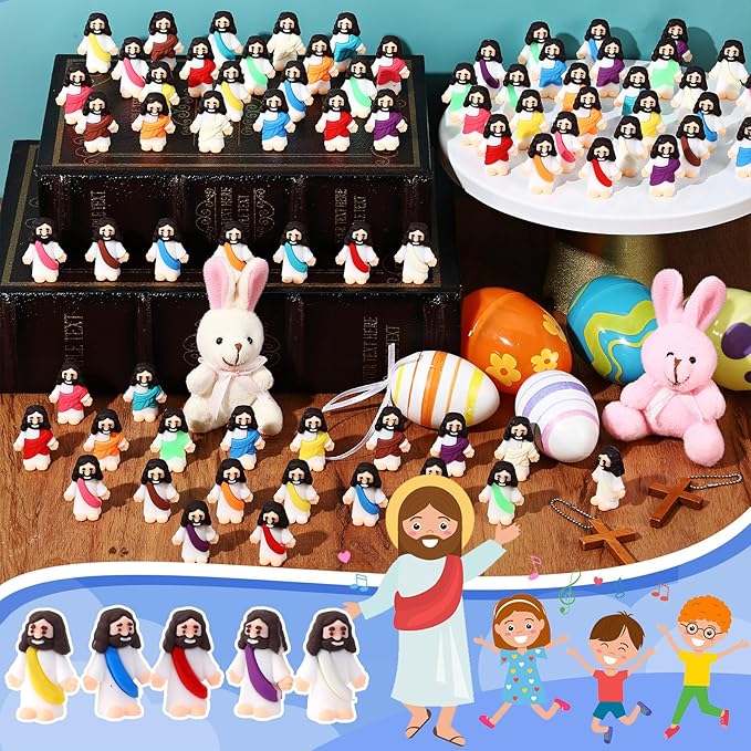 Bememo 300 Pcs Little Jesus Figures Bulk Original Design Mini Pocket Jesus Toys Rubber Figurine to Hide and Seek Religious Party Favors Sunday School Craft Baptism Gifts(Colorful)