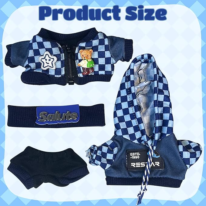 Clothes Fit for 17CM Doll, Fashion Doll Clothes Outfit Set Cute Theme Designer Toys Dress Accessories for Collector Fans Display (Deep Blue Grid)
