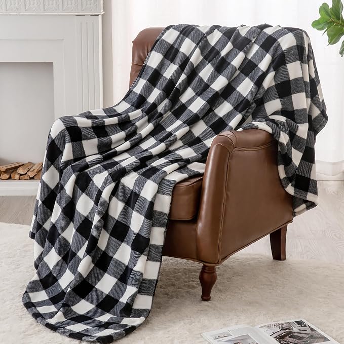 BEDELITE Plaid Fleece Twin Blanket, Black & White Buffalo 60x80 Inches | 100% Polyester Microfibe, Soft Cozy, Lightweight Warm, Classic Buffalo Plaid, Room Decor, Machine Washable, for Couch Bed