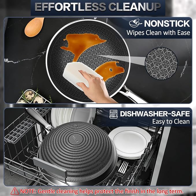 Woks & Stir-fry Pans Nonstick - Hybrid 304 Stainless Steel Wok 10.8" Non Stick Wok Pan with Lid for Induction, Electric, Gas, All Stoves, PFOA Free Cookware, Dishwasher and Oven Safe