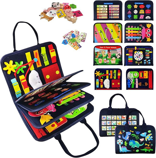 TenFans Busy Board - Montessori Toys for 1 2 3 4 Year Old - Sensory Toys for Toddlers 1-4 - Gifts for Boys Learning Fine Motor Skills - Educational Activities Travel Toys for Car Airplane