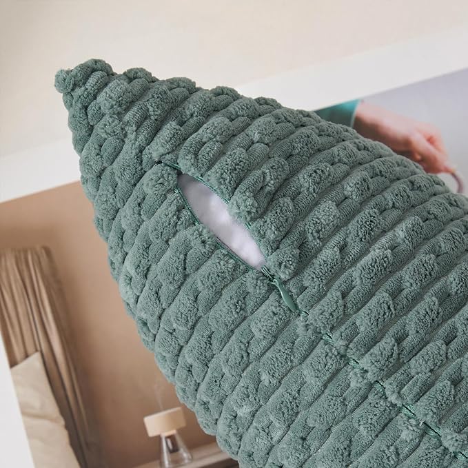 Kevin Textile Soft Corduroy 14"x24" Lumbar Pillow Cover 1 Pack, Teal Green | Boho Stripe Plush Corduroy Decorative Oblong Cushion Cover Modern Farmhouse Home Decor for Sofa Couch Bed Chair