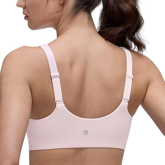 CRZ YOGA Butterluxe Soft Double Lined Scoop Neck Sports Bras for Women - Adjustable Straps Yoga Crop Top Non Padded