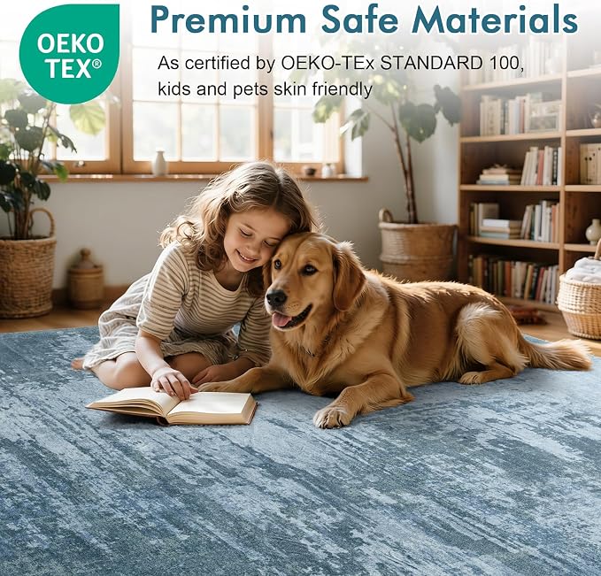 5x7 Ft Area Rugs for Living Room, Soft Non-Slip Washable Rugs Modern Abstract Pattern Carpet for Bedroom Indoor Floor Nursery Home Decor (Blue)