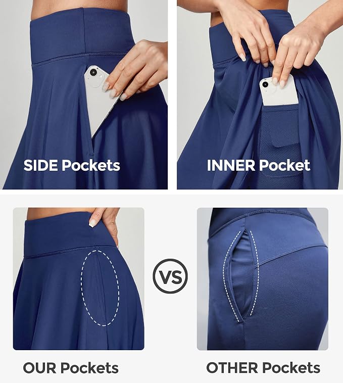 IUGA 20" Knee Length Skorts Skirts for Women with Pockets Tennis Skirt High Waisted Golf Skirts for Women Casual Athletic
