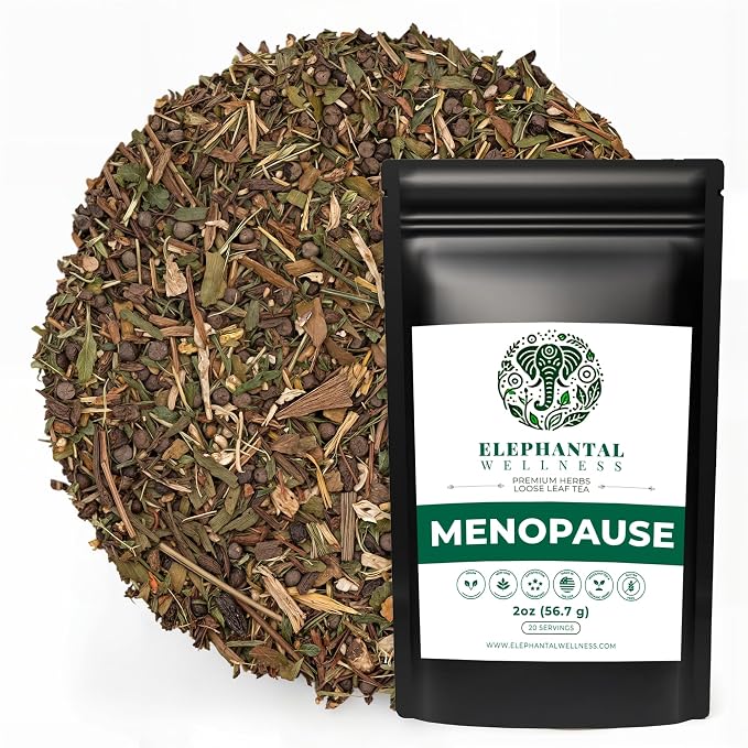 Elephantal Wellness Menopause Support Premium Herbal Tea for Women – Chaste Berry (Vitex), Black Cohosh, Red Clover & Valerian – Promotes Balance, Calm & Daily Comfort – Caffeine-Free Loose Leaf Tea, 2oz (20 Servings)