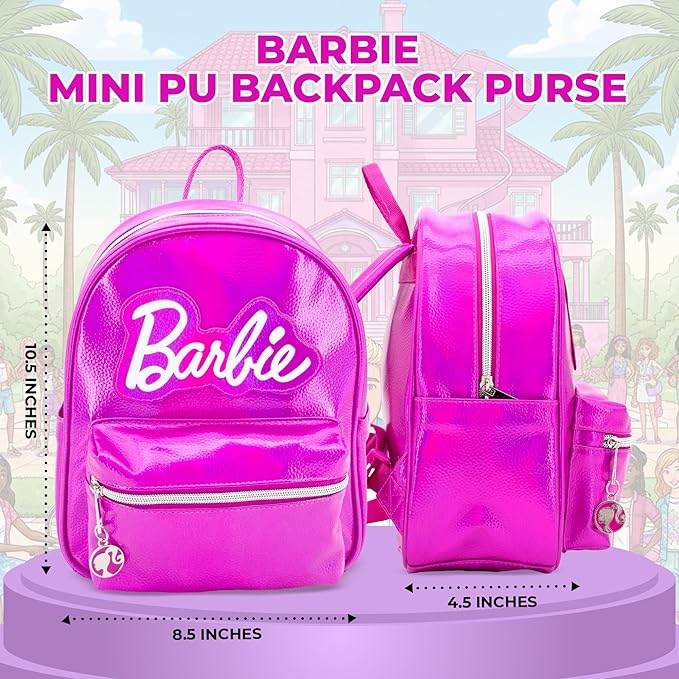 AI ACCESSORY INNOVATIONS Barbie Iconic Vegan Leather Cosplay Mini Backpack Purse, 10.5 Inch, Barbie Pink