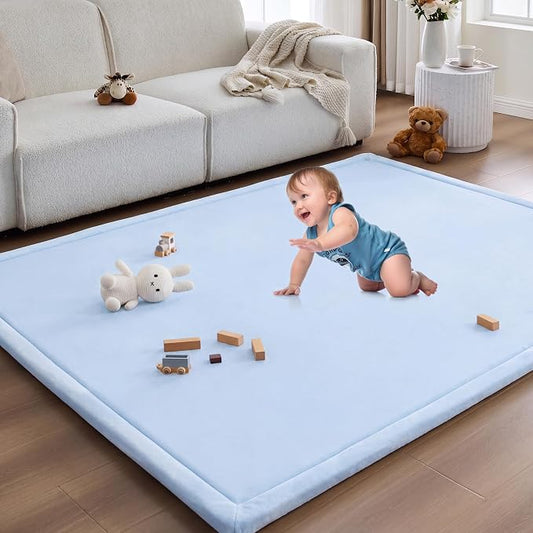 Baby Play Mat for Floor Nursery Rug Muscle Area Playroom Rug Elastic Foam 79x110" Playpenmat Elastic Foam 1.3" Thick Crawling Mat for Babies,Toddlers, Infants, Kids(Ripple Light Blue)