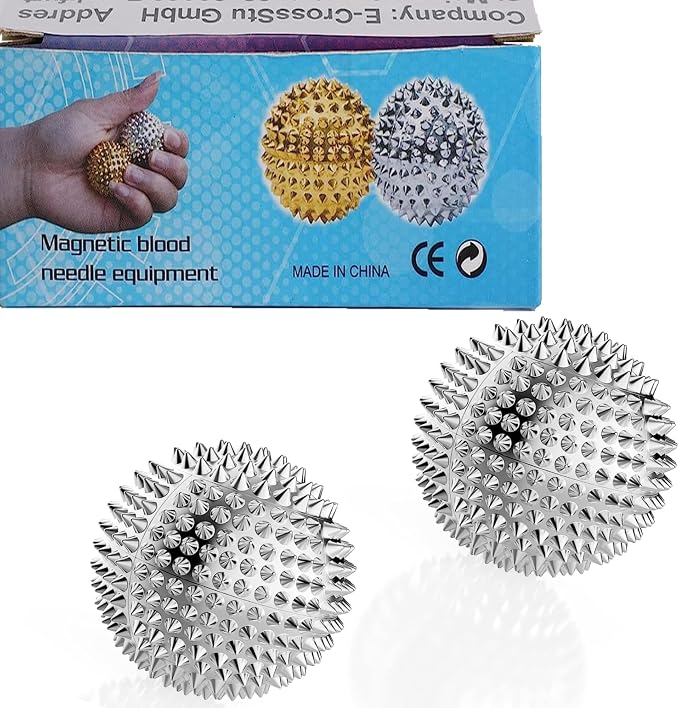 Magnetic Balls, Silver Massage Balls - 1 Pair, Adults & Kids Relief for Pain & Stress, Spiky & Acupuncture Massage for Hands