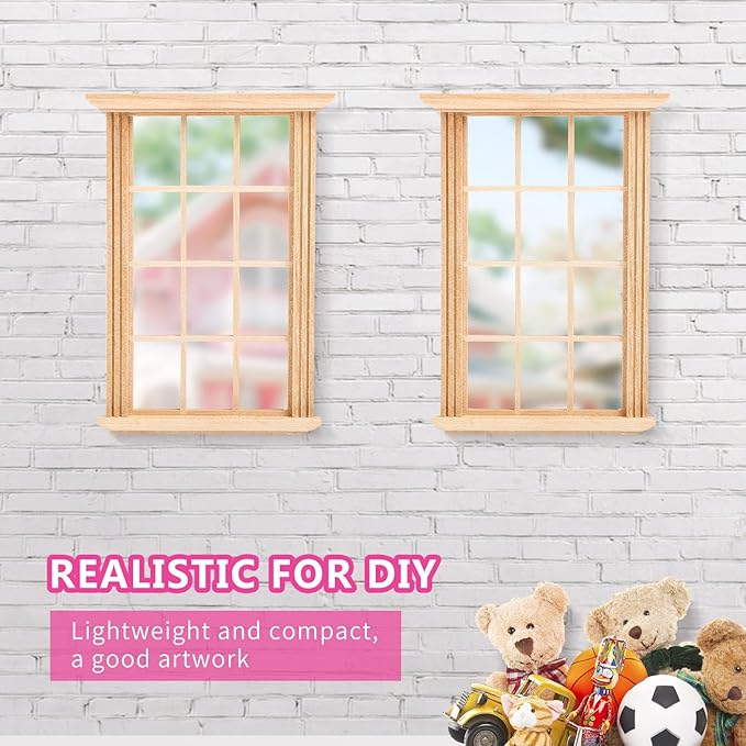 DOITOOL 8PCS Dollhouse Windows 1: 12 Scale Miniature Dollhouse Furniture Window Frame Model Dollhouse Furniture DIY Dollhouse Bedroom Accessories, 2.5 x 4.3inch
