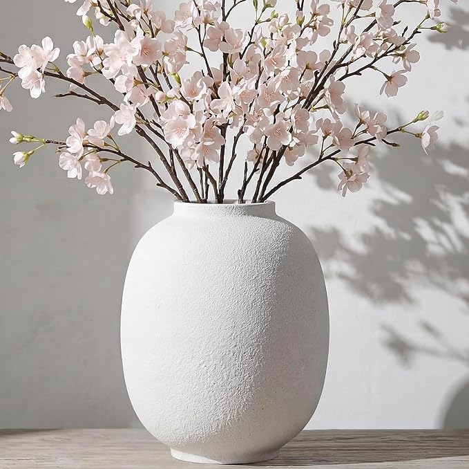 Large White Ceramic Vase, 9.9in Round Tall Flowers Vase for Centerpieces | Waterproof White Pottery Vase for Home Decor, Farmhouse Living Decor