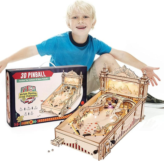 ROBOTIME Pinball Machince EG01 - Wooden Puzzles for Adults Miniature Pinball 3D Puzzle