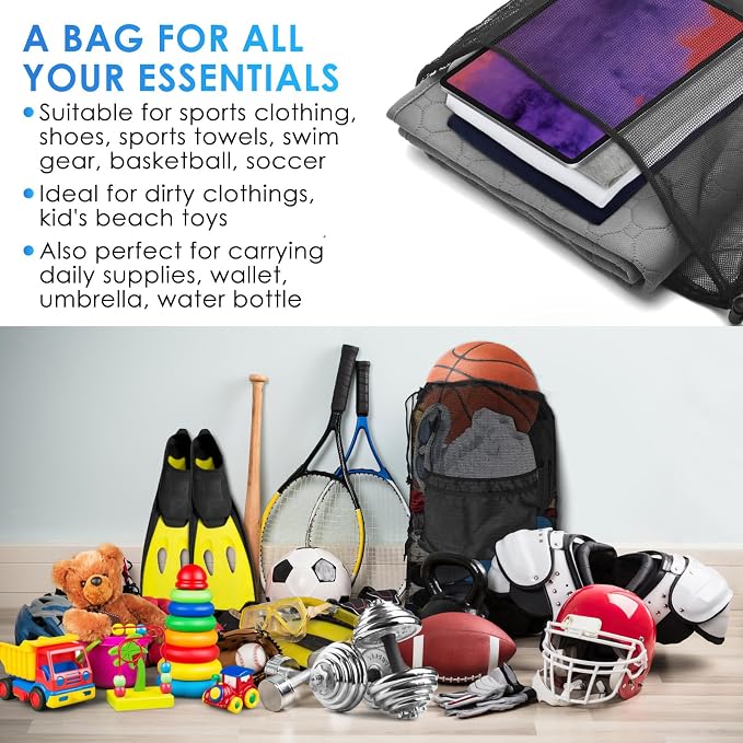 BROTOU Drawstring Backpack Gym String Bag with Pocket for Men Women Heavy Duty Mesh Bag Sport Equipment Bag for Swimming Yoga Beach Laundry
