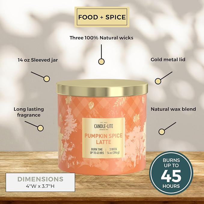 Candle-lite Halloween Scented Candles, Pumpkin Accord with Buttercream, 14 oz Jar, 45 Hour Burn, Fall Scented Candle for Home Decor, 3-Wick, Proudly Poured in USA, Halloween Candle Decoration