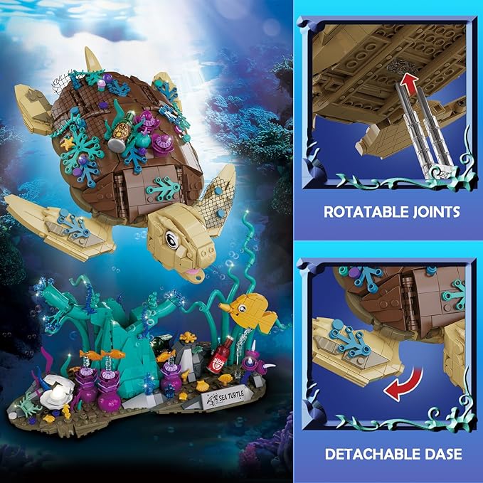 Sea Turtle Reef Building Set for Adults Boys Girls Aged 14 +, Ocean Animals Collection Ideas Building Kits, Creative Collectible Display Model, Birthday Gifts（1271 Pieces）