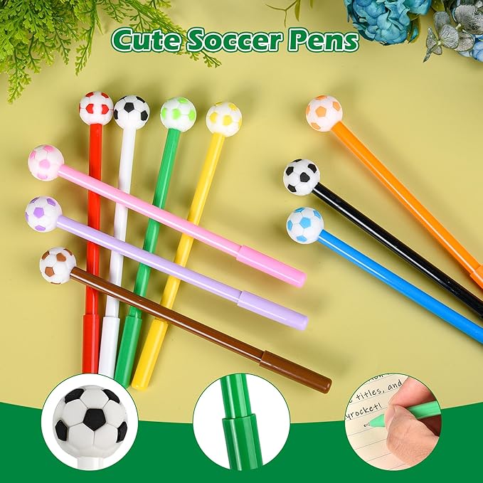 LiYiQ 25 Pcs Soccer Party Favor Cartoon Cute Fun Pens for Kids Kawaii Soccer Shape Gel Black Ink Pen Cute Soccer Pens for School Office Home Student Kids Present