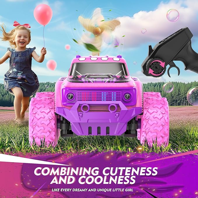 iDrone Remote Control Car for Girls: 1:20 Scale Pink Purple Rc Truck with LED Light and DIY Windmills - 20Km/h All Terrain Fast RC Cars, 2.4GHz Monster Truck Toys for Kids Gift