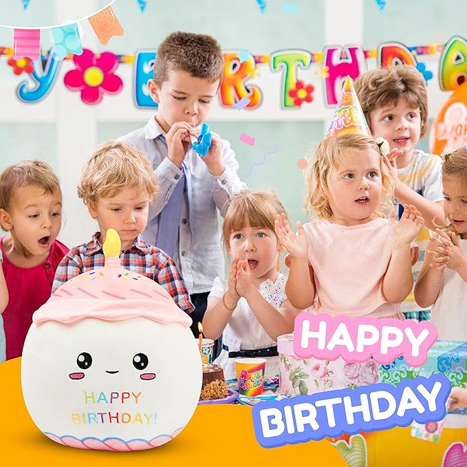 Easfan 12'' Birthday Cake Plush Pillow Soft Cake Plush Toy Cute Stuffed Animal Home Room Decoration Birthday Gifts for Kids Toddlers, Pink