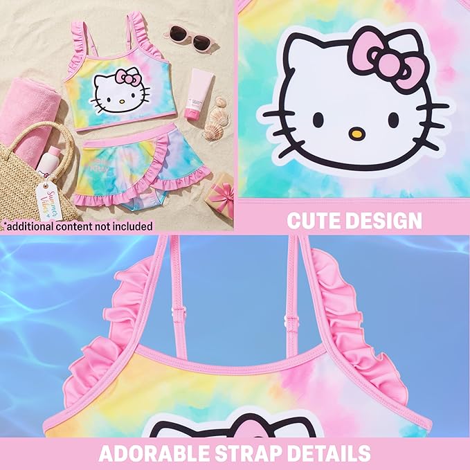 Paw Patrol | Hello Kitty | Peppa Pig Girls Swimsuit, Two Piece Bikini Top & Bottom Set, Bathing Suits with Adjustable Straps