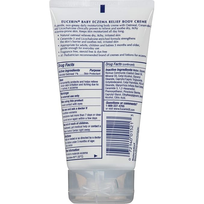 Eucerin Baby Eczema Relief Body Cream, Steroid & Fragrance Free for 3+ Months of Age, 5 oz. Tube (Pack of 12)