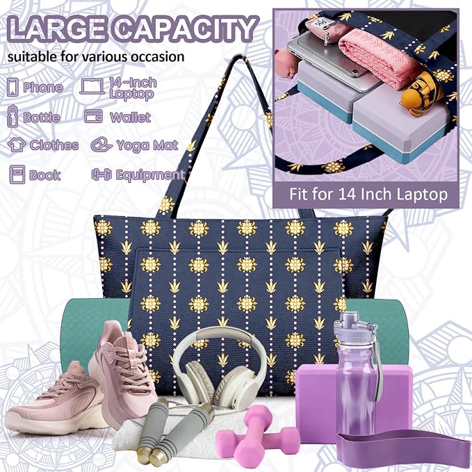 Yoga Bag for Women, Large Canvas Yoga Mat Tote Bag with Yoga Mat Carrier - Large Mat Pocket Fitness Tote for Pilates, Gym, Travel, Office & Beach