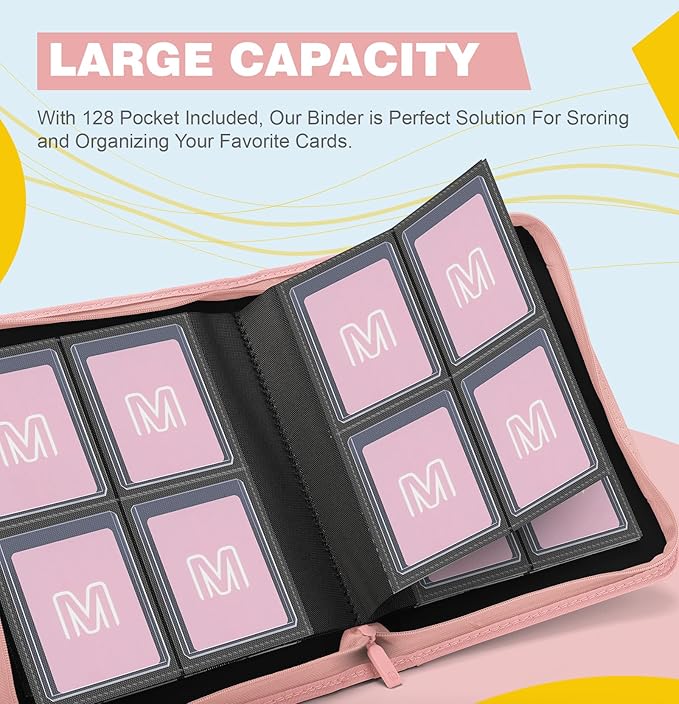Toploader Binder,4-Pocket Side Load Trading Card Album, Holds 128 Cards with Double-Sided Pockets for MTG, Sports Cards, Top Loader Storage