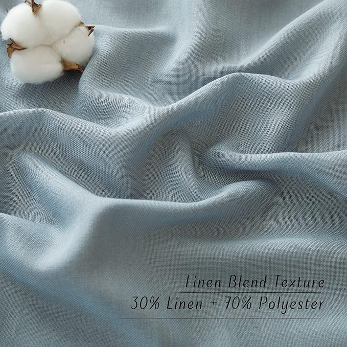 NICETOWN Stone Blue Thick Linen Curtains for Bedroom, Grommet Linen Blend Vintage Window Treatments Privacy Curtains that Let Light in for Living Room, 55" W x 72" L, Set of 2